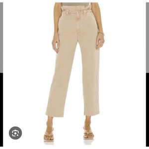 Mother The Yoyo Ruffle Greaser Ankle Jeans Paperbag High Rise Beige Tan Sz 25j